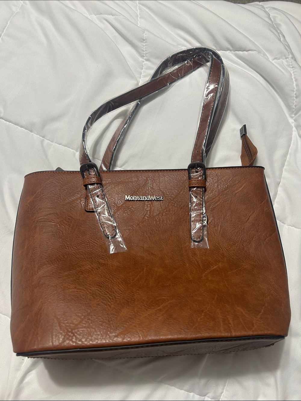 Montana West Cognac Brown Faux-Leather Tote with Double Straps